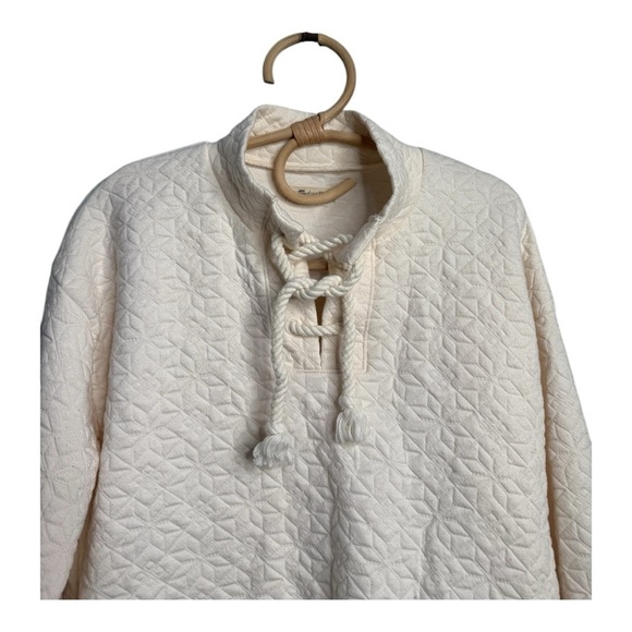 Madewell Quilted Antique Ivory Pullover Sweater N1073 Size Small Lace Tie Front - Picture 4 of 12